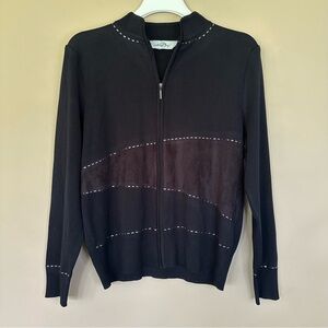 Ming Wang Women M Black Jacket Studded Long Sleeve Stretch Zip Slinky Luxury